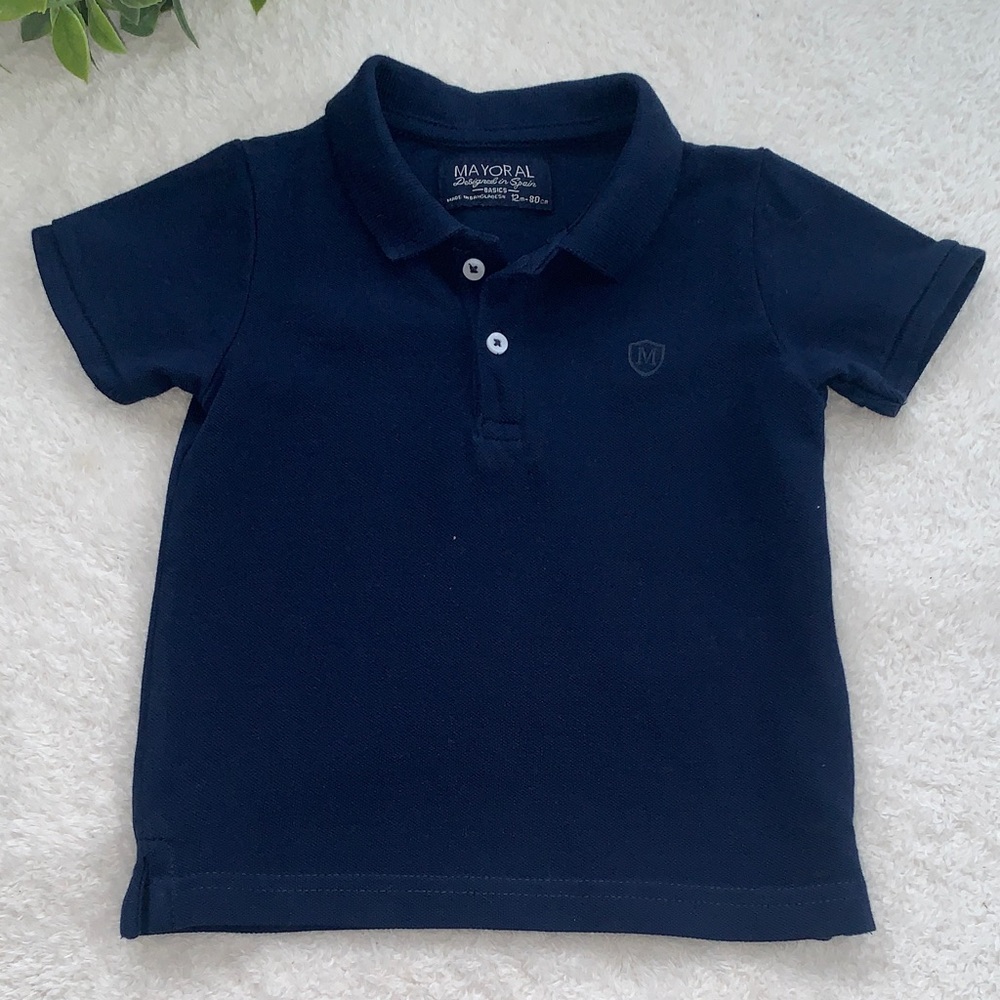 Mayoral Navy Blue Polo Shirt 12M Boys EUC